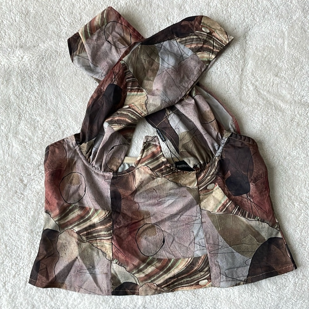 Pretty Little Thing Beige Woven Crop Top